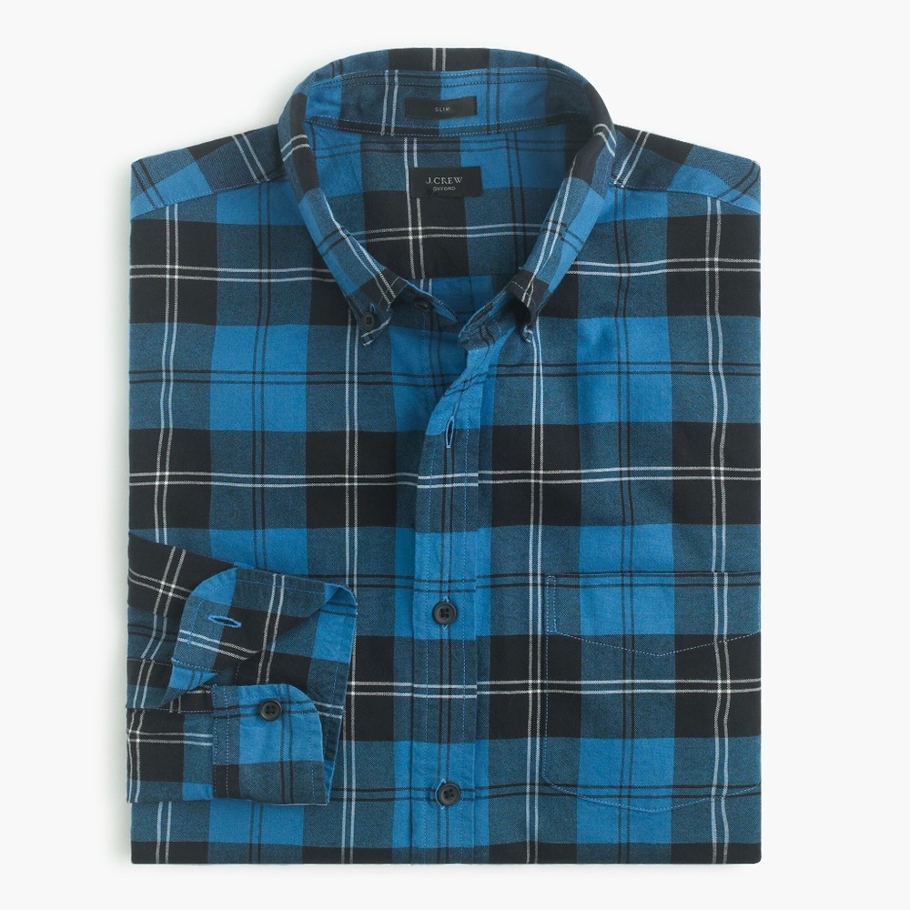 J.Crew Blue/Black Plaid Oxford Slim Fit Shirt